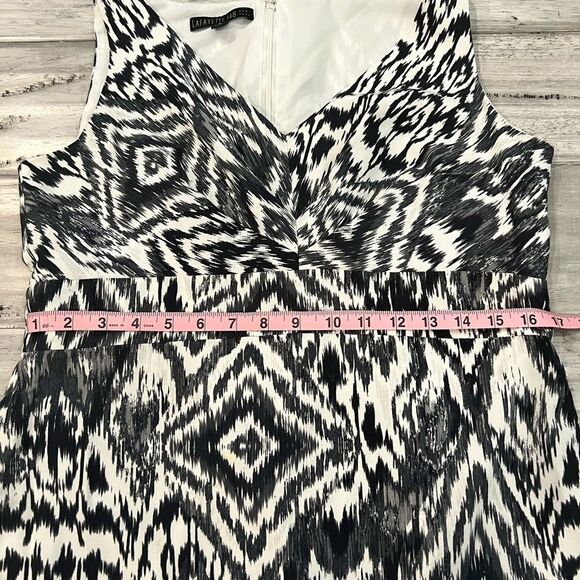 Lafayette 148 New York White Black Geo Tribal Viscose V Neck Sleeveless Shift - Picture 7 of 10